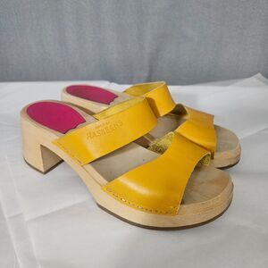 Sweedish Hasbeens Wooden platform Sandals Mules Sz 39 8.5